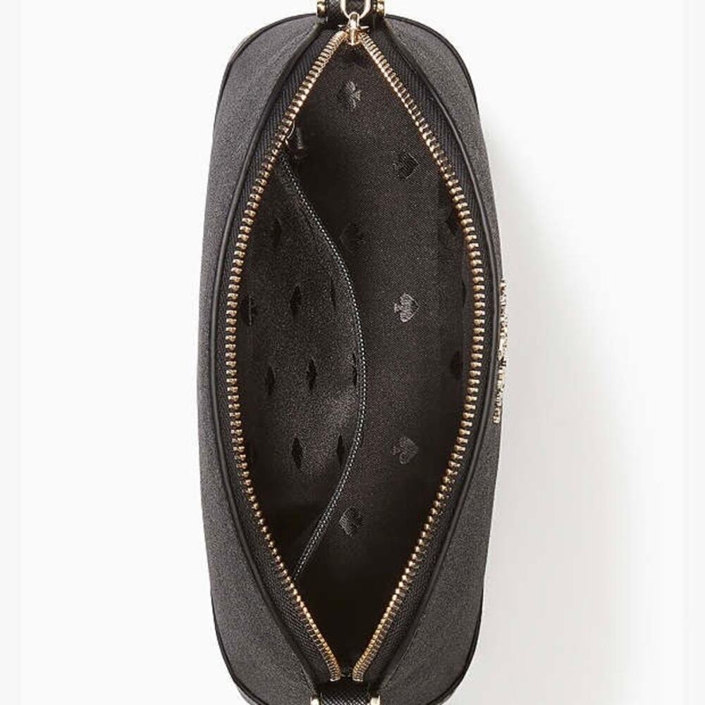 NWT - Kate Spade Small Dome Crossbody Glitter Fabric Black Tinsel - Picture 3 of 8